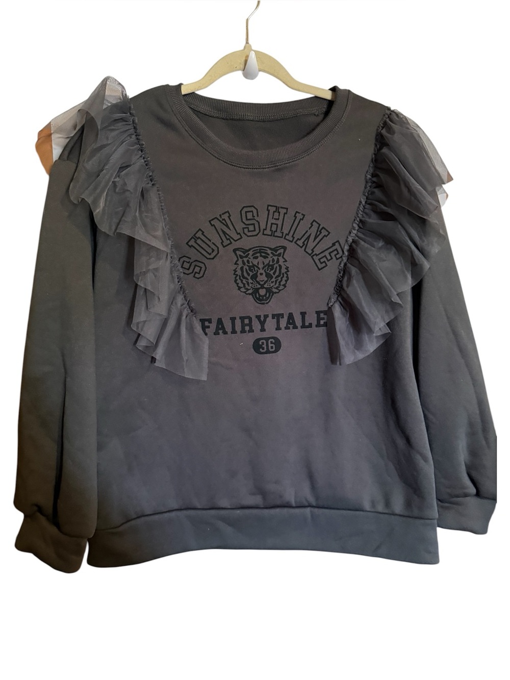 Unbranded Gray ruffle accent puff sleeve ladies sweatshirt xl extra large pullov